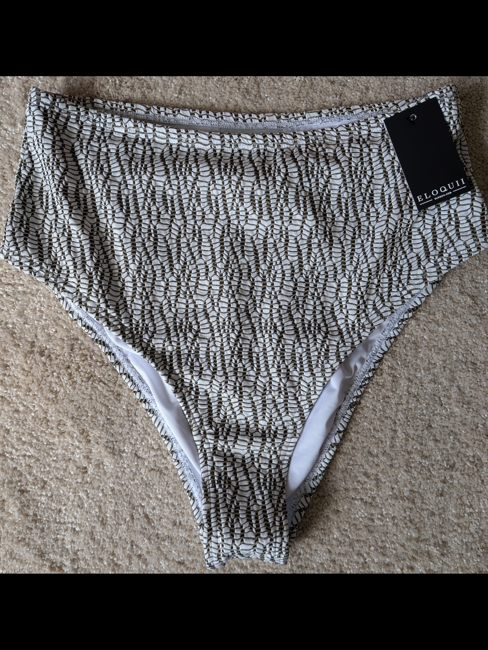 NWT Eloquii Black & White w/Gold Textured High-Rise Bikini Bottom - Sz 14
